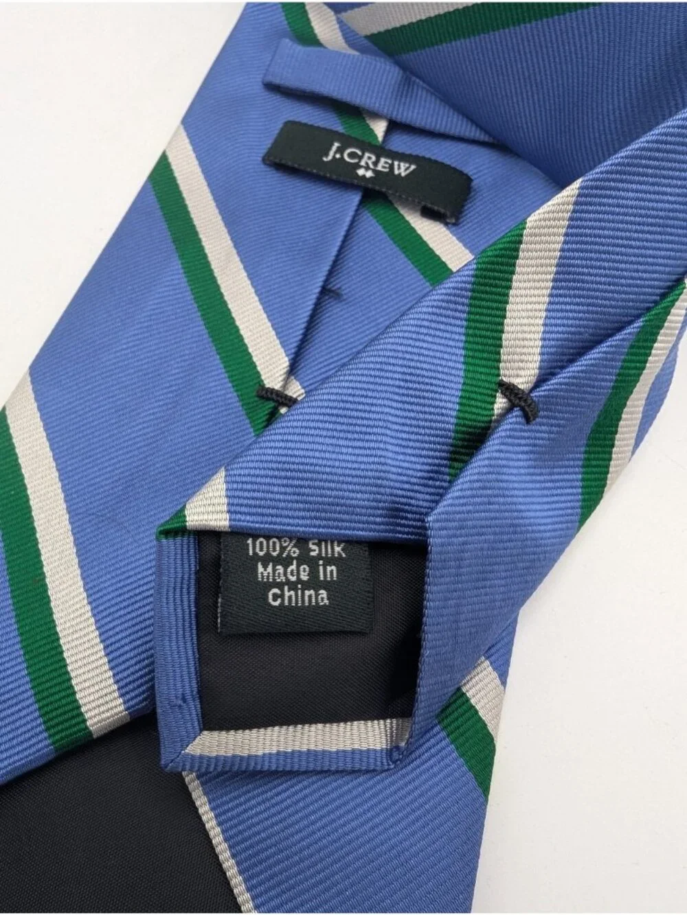 J Crew Tie Mens Blue Green Stripe Silk Slim Skinny Necktie Business Formal